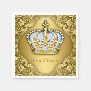 Baby Blue and Gold Crown Baby Shower Napkins