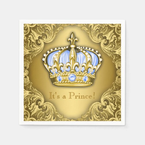 Baby Blue and Gold Crown Baby Shower Napkins