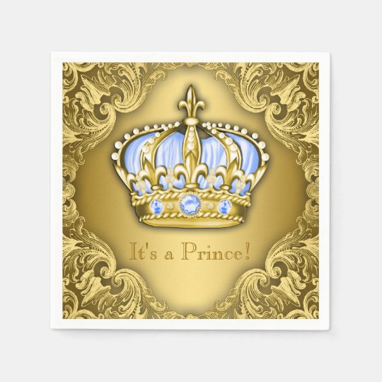 Baby Blue and Gold Crown Baby Shower Napkins | Zazzle.com