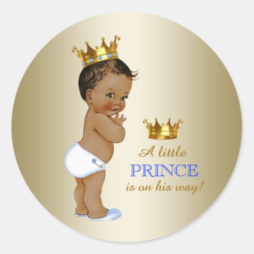 Baby Blue and Gold Ethnic Prince Baby Shower Classic Round Sticker