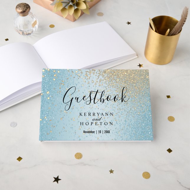 Baby Blue and Gold Glitter Guest Book (Front Open)