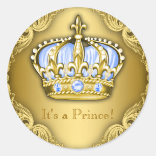 Baby Blue and Gold Prince Baby Shower Classic Round Sticker