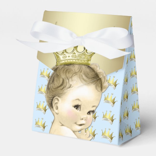 Baby Blue and Gold Prince Baby Shower Favor Boxes (Front Side)