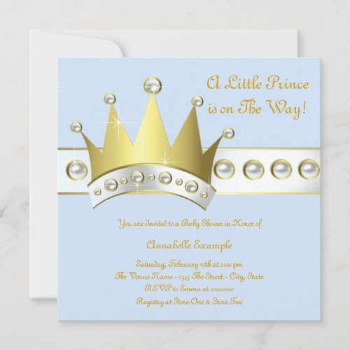 Baby Blue and Gold Prince Baby Shower Invitations