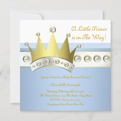 Baby Blue and Gold Prince Baby Shower Invitation