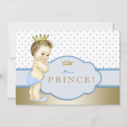 Baby Blue and Gold Prince Baby Shower Invitation