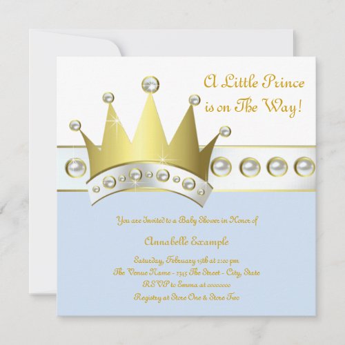 Baby Blue and Gold Prince Baby Shower Invitation