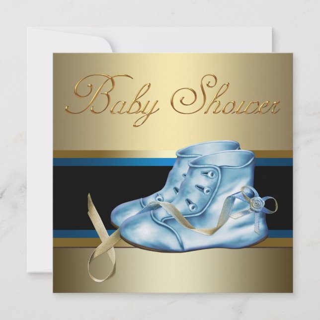 Baby Blue and Gold Prince Baby Shower Invitation (Front)
