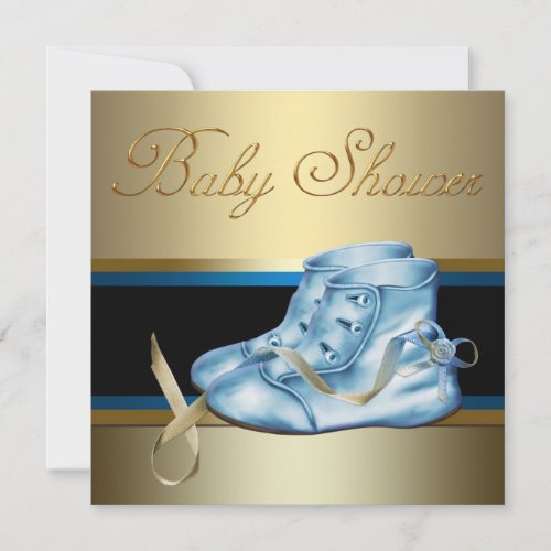 Baby Blue and Gold Prince Baby Shower Invitation