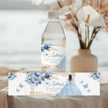 Baby Blue and Gold Quinceañera Princess Water Bott