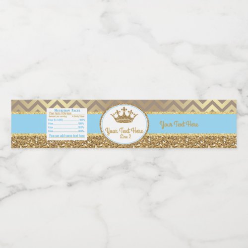 Baby blue and gold royalWater Bottle LabelWrapper Water Bottle Label