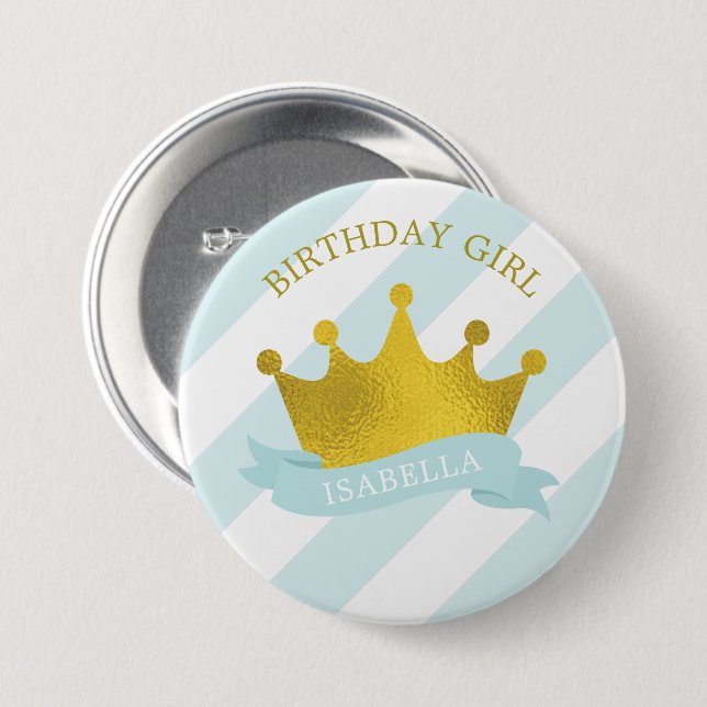 Baby Blue and Gold Tiara  "Birthday Girl" Button (Front & Back)