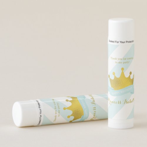 Baby Blue and Gold Tiara Princess Birthday Lip Balm