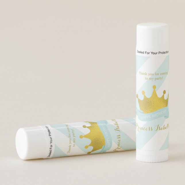 Baby Blue and Gold Tiara Princess Birthday Lip Balm (Front)