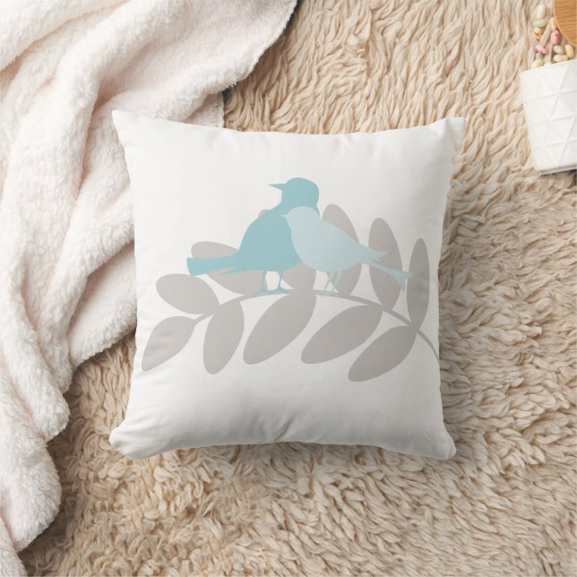 Baby Blue and Gray Birds Throw Pillow (Blanket)