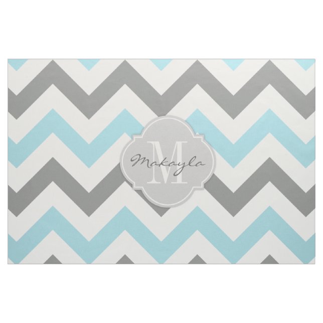 Baby Blue and Gray Chevron with Monogram Fabric (Yard)