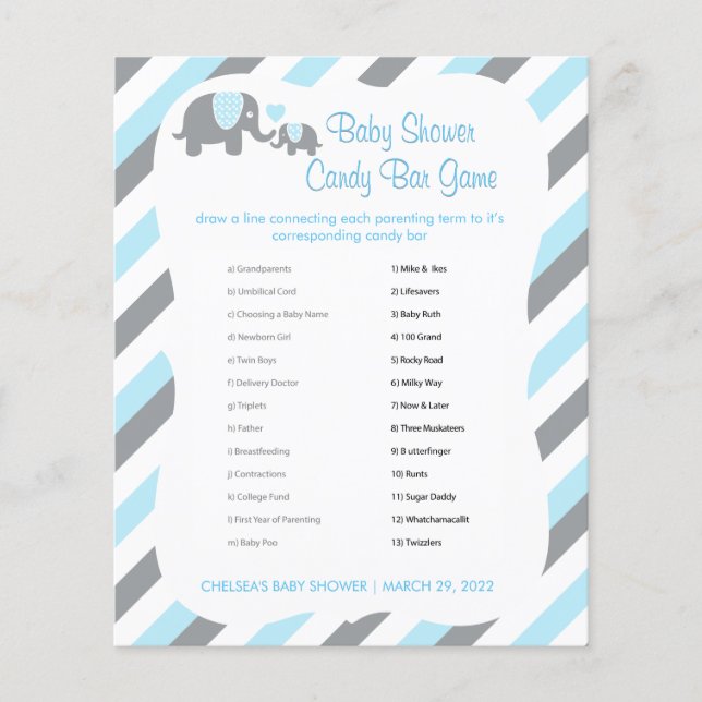 Baby Blue and Gray Stripe Elephant - Candy Bar Flyer (Front)