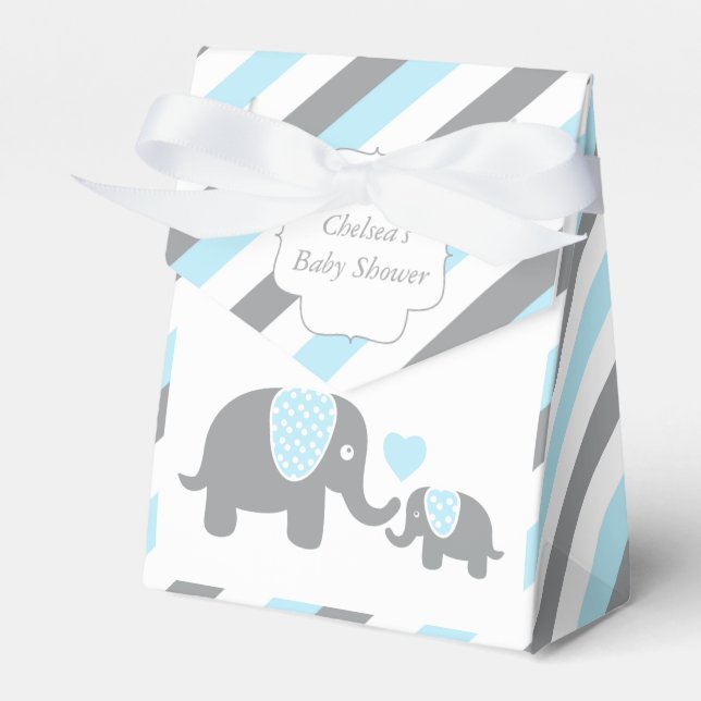 Baby Blue and Gray Stripe Elephant Favor Boxes (Front Side)