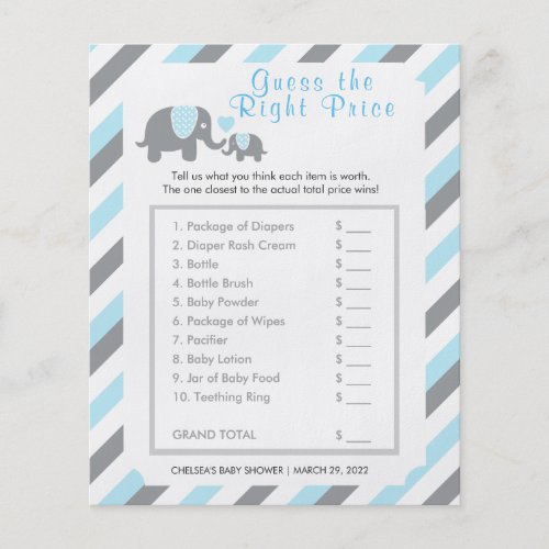 Baby Blue and Gray Stripe Elephant _ Price Flyer