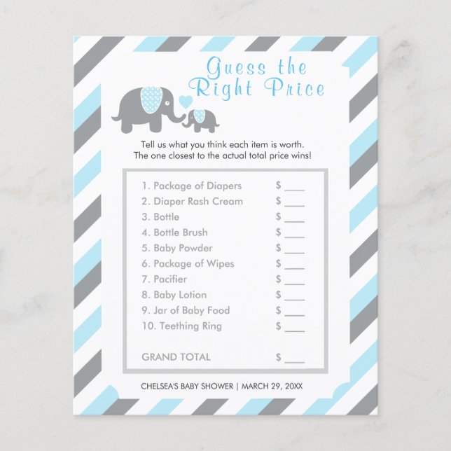 Baby Blue and Gray Stripe Elephant - Price Flyer (Front)