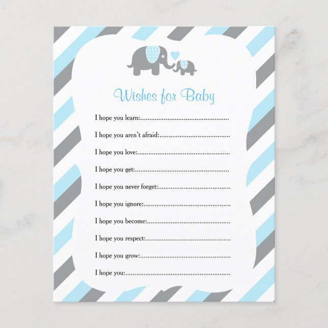 Baby Blue and Gray Stripe Elephant - Wishes Flyer (Front)