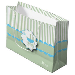 Baby Blue and Green Buggy - Baby Boy Shower Large Gift Bag