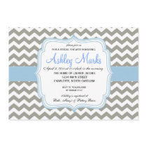 Baby Blue and Grey Chevron Invitation