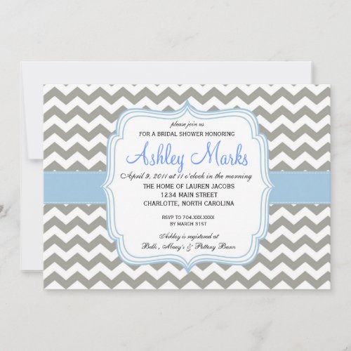 Baby Blue and Grey Chevron Invitation