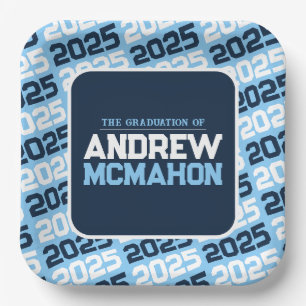 Baby Blue and Navy Blue Personalized Graduation Paper Plates