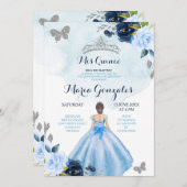 Baby Blue and Navy Butterfly 3 Charra Quinceanera  Invitation (Front/Back)
