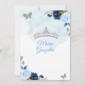 Baby Blue and Navy Butterfly 3 Charra Quinceanera  Invitation (Back)