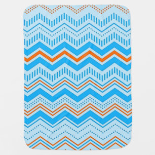 Baby Blue and Orange Chevron Print Baby Blanket