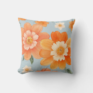 Baby Blue and orange floral Throw Pillow