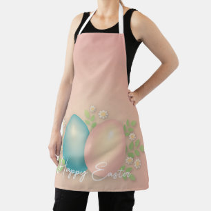 Baby blue and pink easter eggs spring white daisy apron