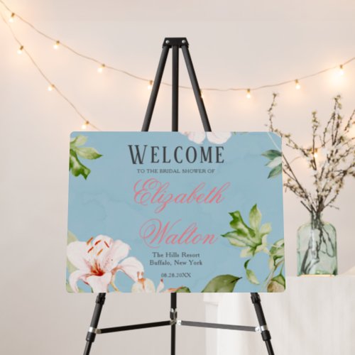 Baby Blue And Pink Lily Bridal Shower Welcome Foam Board