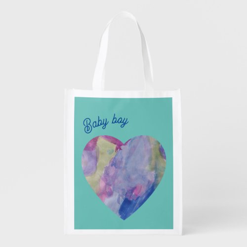 Baby blue and pink rainbow grocery bag
