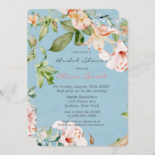 Baby Blue and Pink watercolor Lily Bridal Shower Invitation