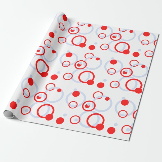 Baby Blue and Red Colorful Modern  Wrapping Paper (Unrolled)