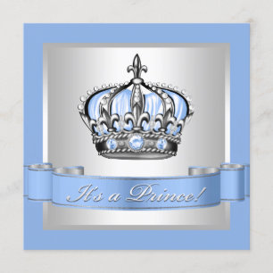 Baby Blue and Silver Prince Baby Shower Invitation