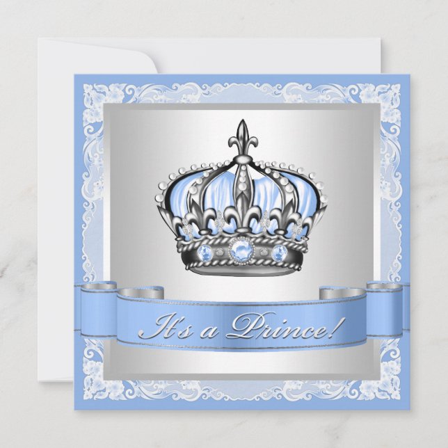 Baby Blue and Silver Prince Baby Shower Invitation (Front)