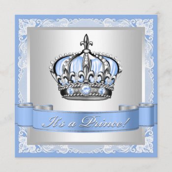 Baby Blue And Silver Prince Baby Shower Invitation by BabyCentral at Zazzle