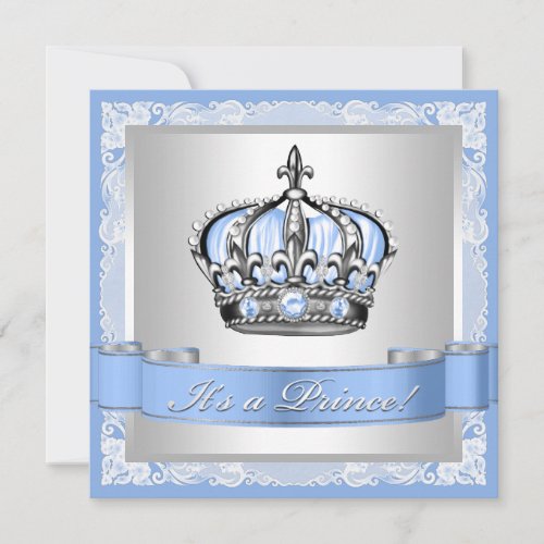 Baby Blue and Silver Prince Baby Shower Invitation