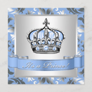 Baby Blue and Silver Prince Baby Shower Invitation