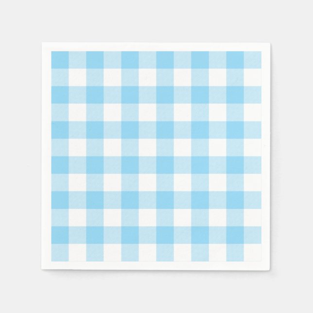 Baby Blue and White Buffalo Plaid Gingham Napkins (Front)
