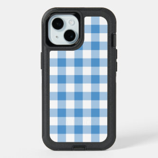 Baby Blue and White Buffalo Plaid iPhone 15 Case