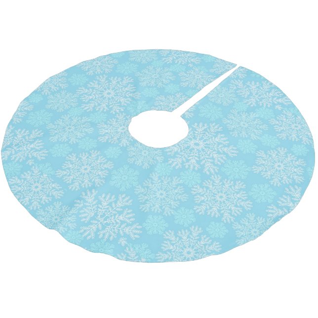 Baby Blue And White Christmas Snowflakes Pattern Brushed Polyester Tree Skirt (Angled)