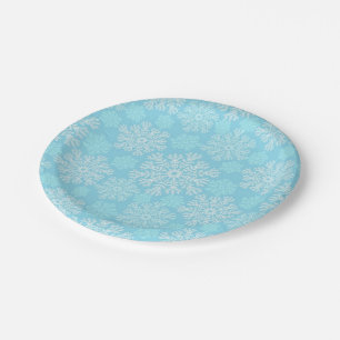 Baby Blue And White Christmas Snowflakes Pattern Paper Plates