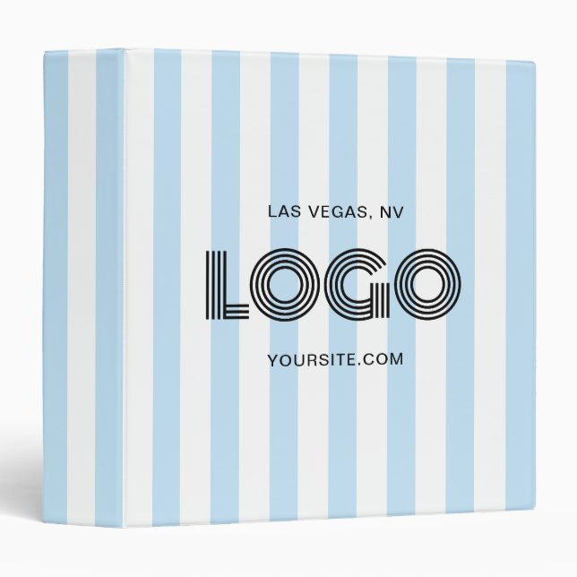 Baby Blue and White Classic Stripe Logo 3 Ring Binder (Front/Spine)