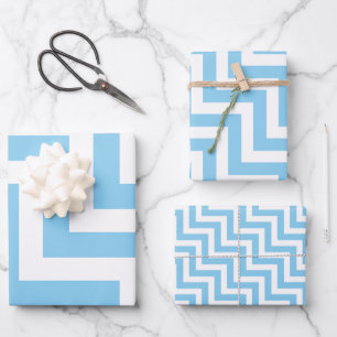 Baby Blue and White Different Sizes Diag. Chevron Wrapping Paper Sheets