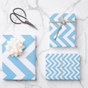 Baby Blue and White Different Sizes Vert. Chevron Wrapping Paper Sheets